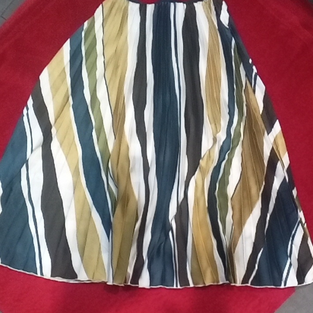 Mango Blue and White Pleated Maxi Skirt